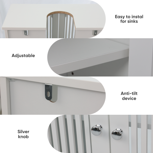 White Bathroom Vanity Cabinet without Sink, 24 Inch Freestanding Louvered Double Door Bathroom Storage Cabinet