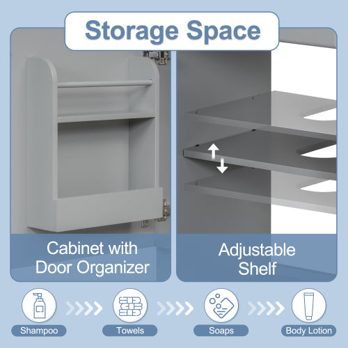 Gray Bathroom Vanity with Sink 18 Inch, Freestanding Small Bathroom Cabinet with Ceramic Basin, Soft Close Door