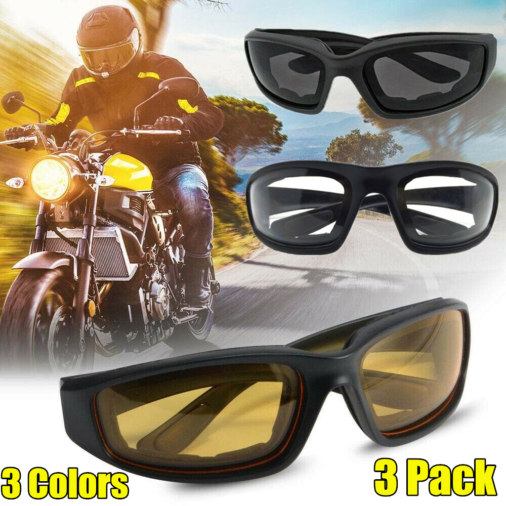 3 Pack Sports Riding Glasses, Windproof Dustproof Cycling Sunglasses, Gray/Clear/Yellow Lenses Unisex Motorcycle Bicycle Outdoor Protective Eyewear