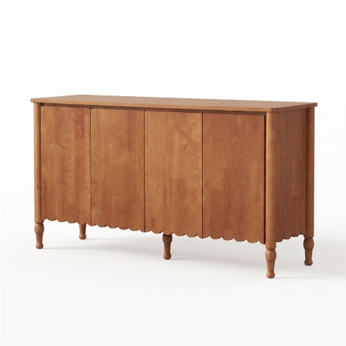 AEELLEEA 59" Farmhouse Sideboard Buffet Cabinet with 4 Doors, Rustic Wood Storage Cabinet with Shelves for Dining Room, Brown