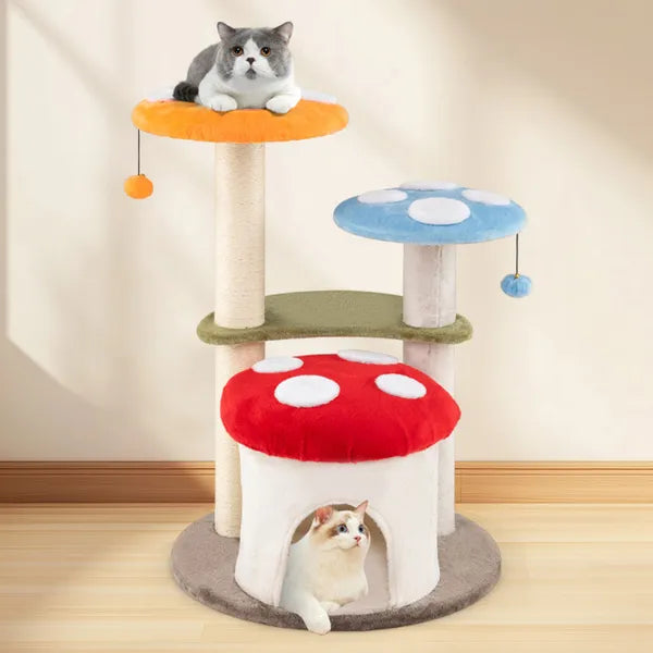 Aeelleea 35 Inch Mushroom Cat Tree, Multi-Level Cat Tower with Sisal Scratching Posts, Cat Condo and Soft Plush Perches for Indoor Cats