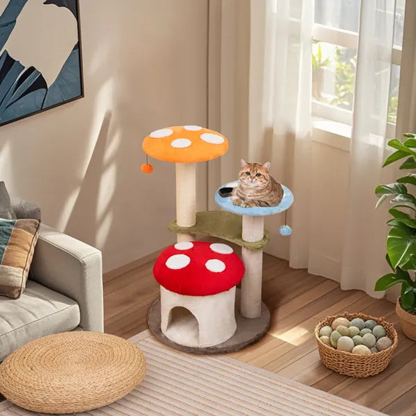 Aeelleea 35 Inch Mushroom Cat Tree, Multi-Level Cat Tower with Sisal Scratching Posts, Cat Condo and Soft Plush Perches for Indoor Cats