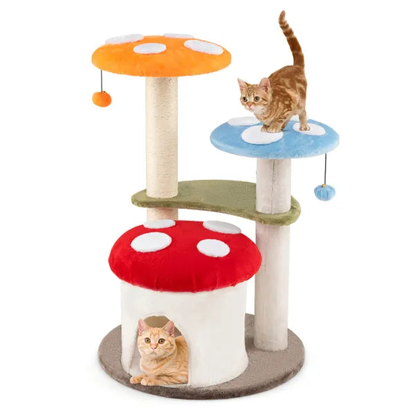 Aeelleea 35 Inch Mushroom Cat Tree, Multi-Level Cat Tower with Sisal Scratching Posts, Cat Condo and Soft Plush Perches for Indoor Cats