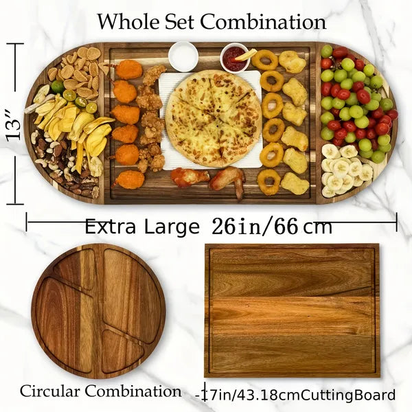 Aeelleea Extra Large Acacia Wood Charcuterie Board 26 x 13 Inch, Magnetic Cheese Platter With Handle, Housewarming Christmas Gift For Party Serving