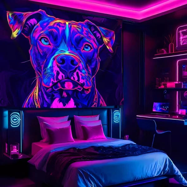 Aeelleea Cyberpunk Dog Tapestry 79×59 Inch, UV Reactive Peach Skin Wall Hanging, Animal Print Decor for Bedroom Living Room Indoor