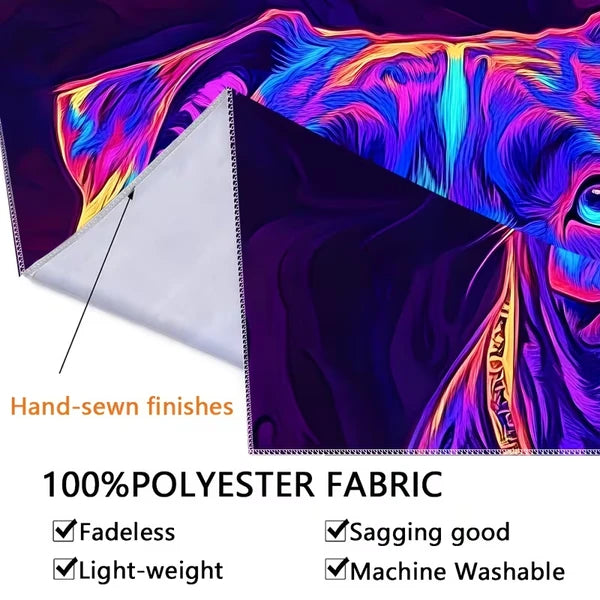 Aeelleea Cyberpunk Dog Tapestry 79×59 Inch, UV Reactive Peach Skin Wall Hanging, Animal Print Decor for Bedroom Living Room Indoor