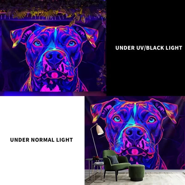 Aeelleea Cyberpunk Dog Tapestry 79×59 Inch, UV Reactive Peach Skin Wall Hanging, Animal Print Decor for Bedroom Living Room Indoor