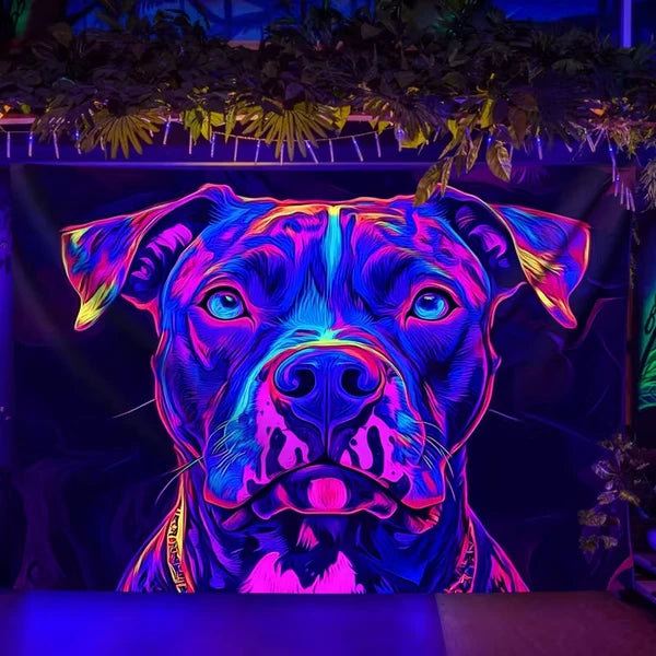 Aeelleea Cyberpunk Dog Tapestry 79×59 Inch, UV Reactive Peach Skin Wall Hanging, Animal Print Decor for Bedroom Living Room Indoor