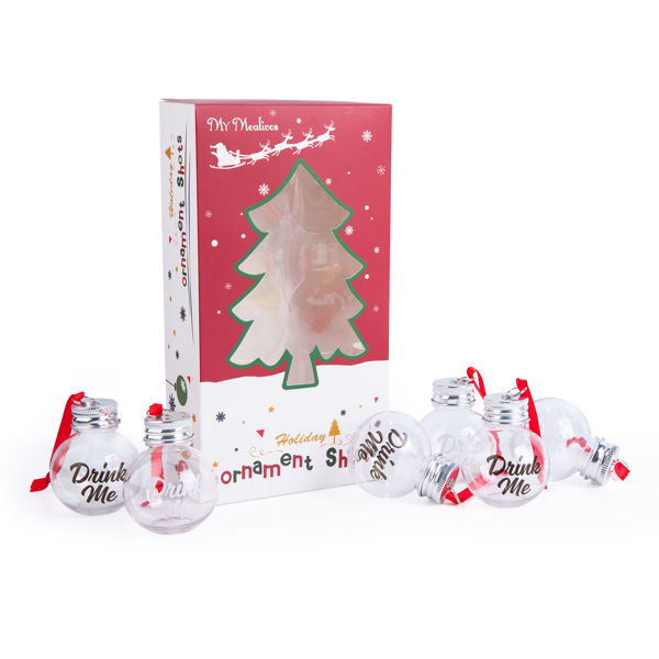 6Pcs Christmas Fillable Clear Ornaments Drink Balls, 50ml Plastic Ornaments Balls for Christmas Tree Hanging Decor