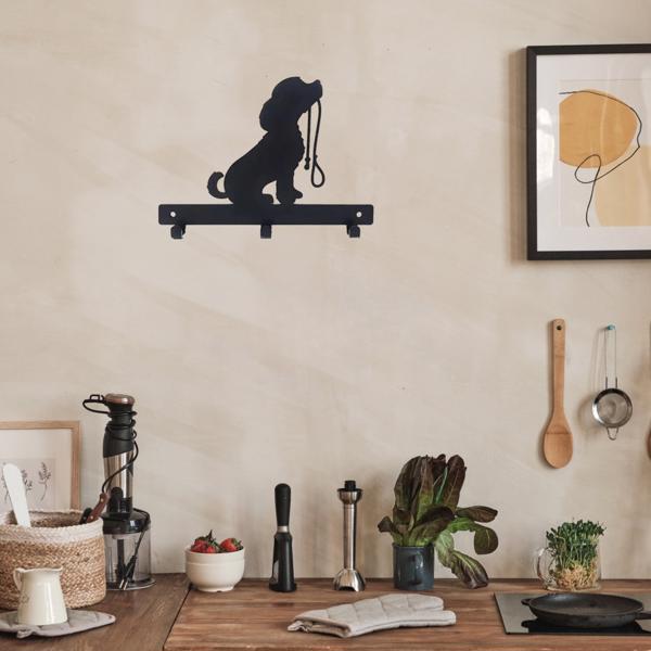 Aeelleea 1pc Iron Crafts Wall Hanging Dog Lead/Leash Key Coat Door Towel Hanger Holder Rack Key Hook - DOG WITH LEAD, Wall-mounted, Hooks