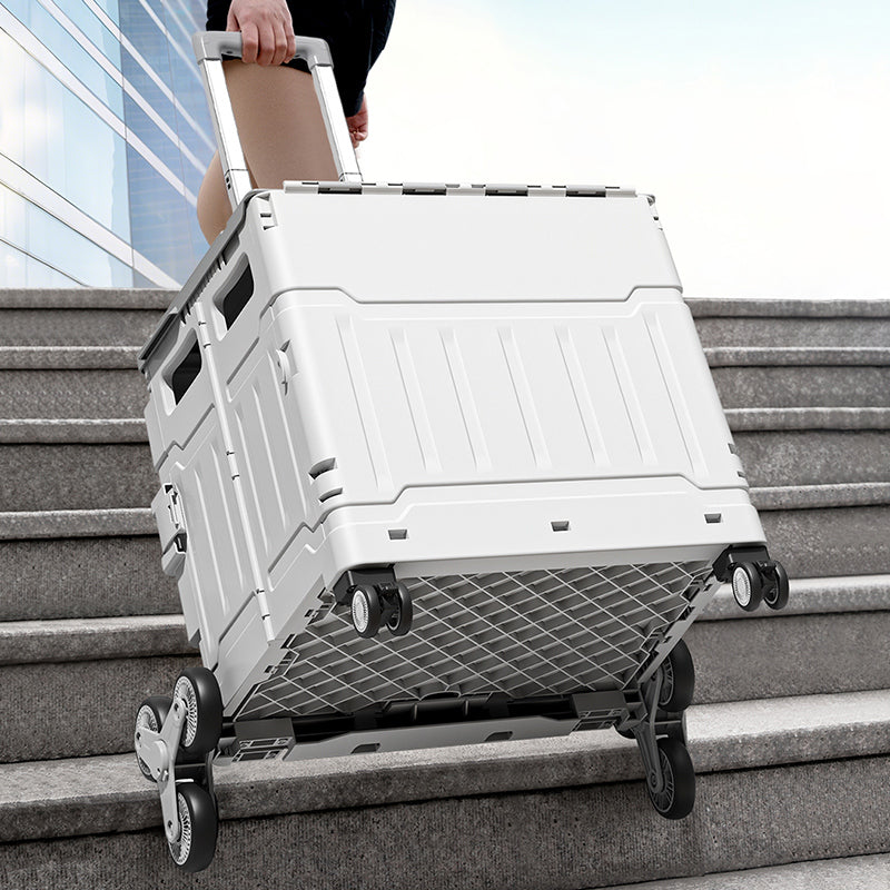 AEELLEEA Foldable Utility Cart with Lid, Portable Rolling Crate with Telescopic Handle & Stair Climbing Wheels, Collapsible Shopping Cart for Grocery, Picnic & Camping