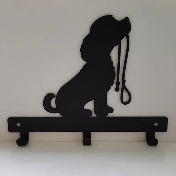 Aeelleea 1pc Iron Crafts Wall Hanging Dog Lead/Leash Key Coat Door Towel Hanger Holder Rack Key Hook - DOG WITH LEAD, Wall-mounted, Hooks