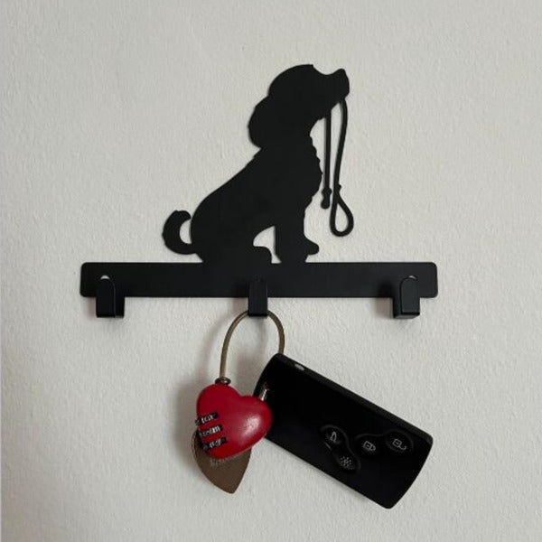 Aeelleea 1pc Iron Crafts Wall Hanging Dog Lead/Leash Key Coat Door Towel Hanger Holder Rack Key Hook - DOG WITH LEAD, Wall-mounted, Hooks