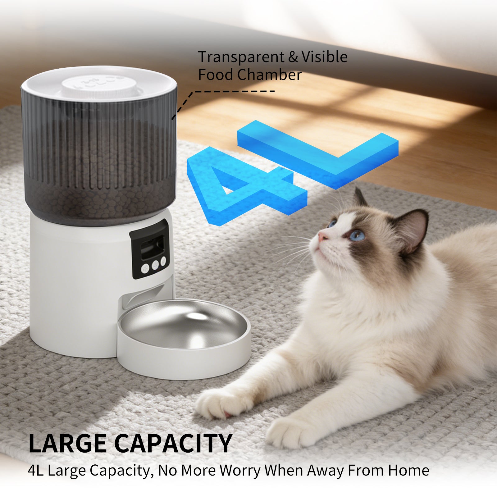 Smart Automatic Pet Feeder with Camera, WiFi App Control, 2-Way Audio, 4L Capacity, Timed Feeding for Cats & Dogs
