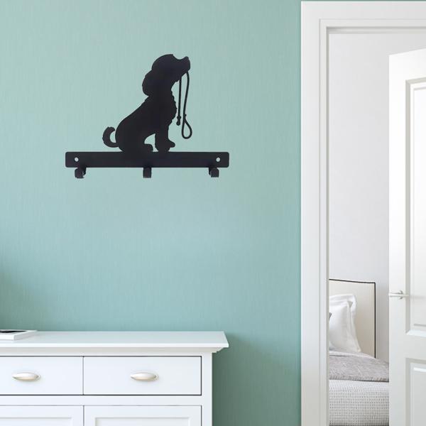 Aeelleea 1pc Iron Crafts Wall Hanging Dog Lead/Leash Key Coat Door Towel Hanger Holder Rack Key Hook - DOG WITH LEAD, Wall-mounted, Hooks