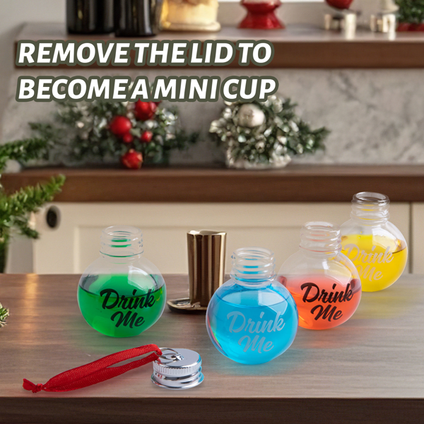 6Pcs Christmas Fillable Clear Ornaments Drink Balls, 50ml Plastic Ornaments Balls for Christmas Tree Hanging Decor