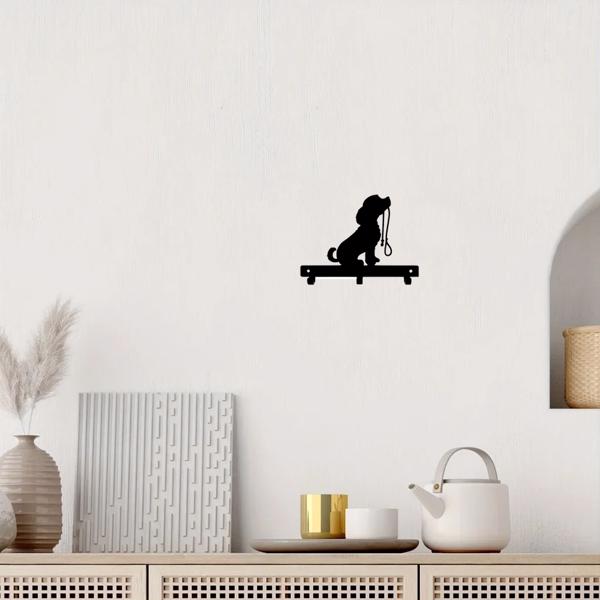 Aeelleea 1pc Iron Crafts Wall Hanging Dog Lead/Leash Key Coat Door Towel Hanger Holder Rack Key Hook - DOG WITH LEAD, Wall-mounted, Hooks
