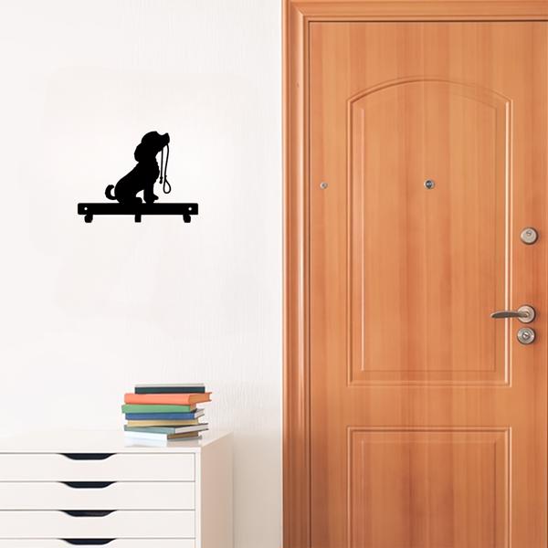 Aeelleea 1pc Iron Crafts Wall Hanging Dog Lead/Leash Key Coat Door Towel Hanger Holder Rack Key Hook - DOG WITH LEAD, Wall-mounted, Hooks