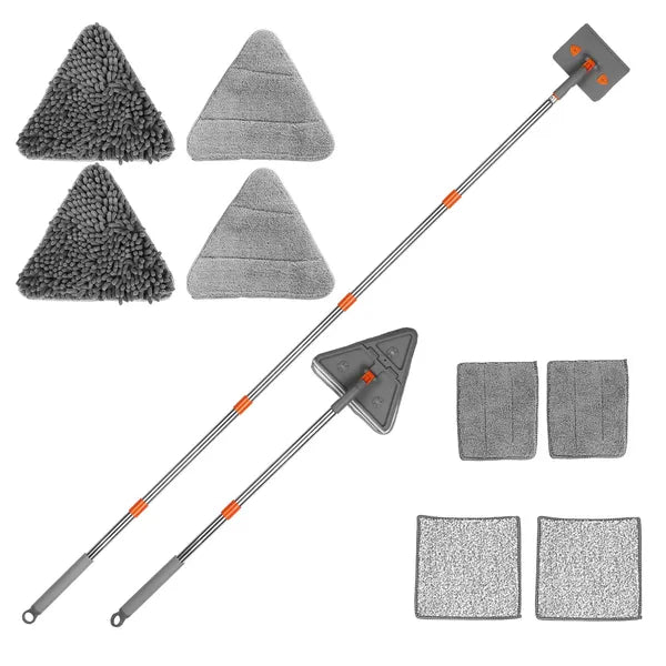 AEELLEEA 2 In 1 Wall & Baseboard Cleaner Mop, Extendable Long Handle with 8 Reusable Mop Pads, 360° Rotatable for Ceiling Window Cleaning