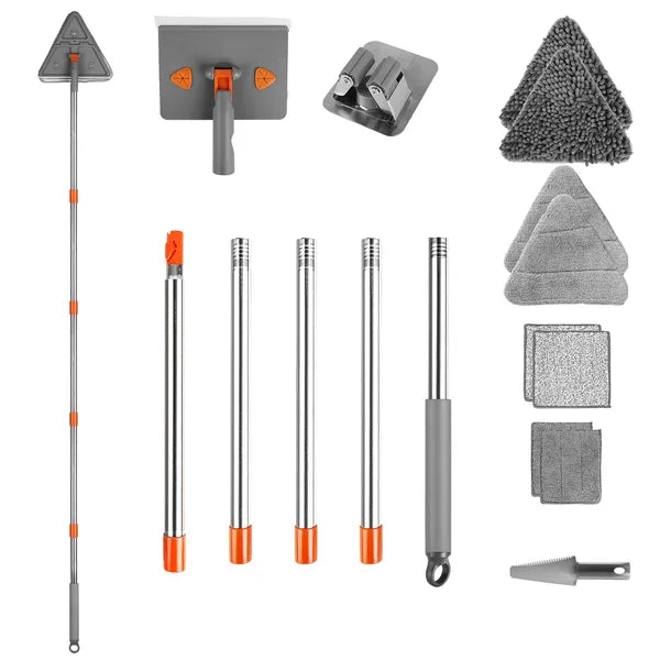 AEELLEEA 2 In 1 Wall & Baseboard Cleaner Mop, Extendable Long Handle with 8 Reusable Mop Pads, 360° Rotatable for Ceiling Window Cleaning