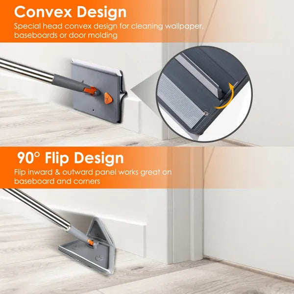 AEELLEEA 2 In 1 Wall & Baseboard Cleaner Mop, Extendable Long Handle with 8 Reusable Mop Pads, 360° Rotatable for Ceiling Window Cleaning