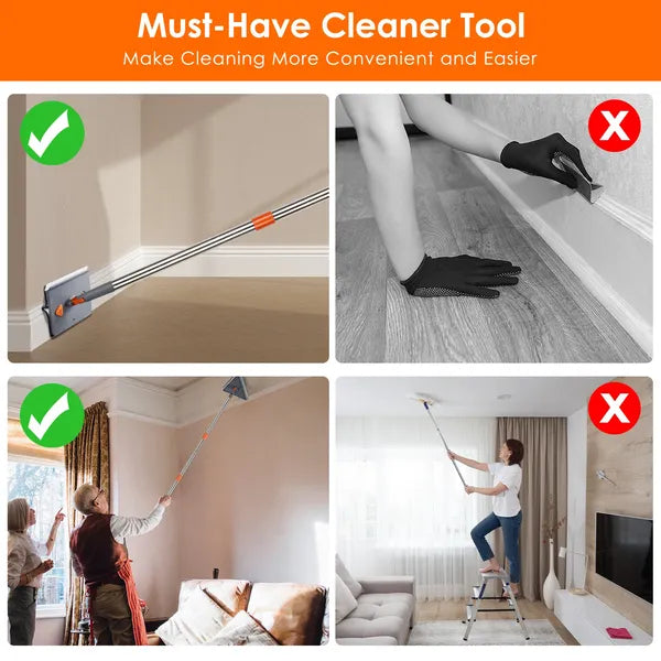 AEELLEEA 2 In 1 Wall & Baseboard Cleaner Mop, Extendable Long Handle with 8 Reusable Mop Pads, 360° Rotatable for Ceiling Window Cleaning