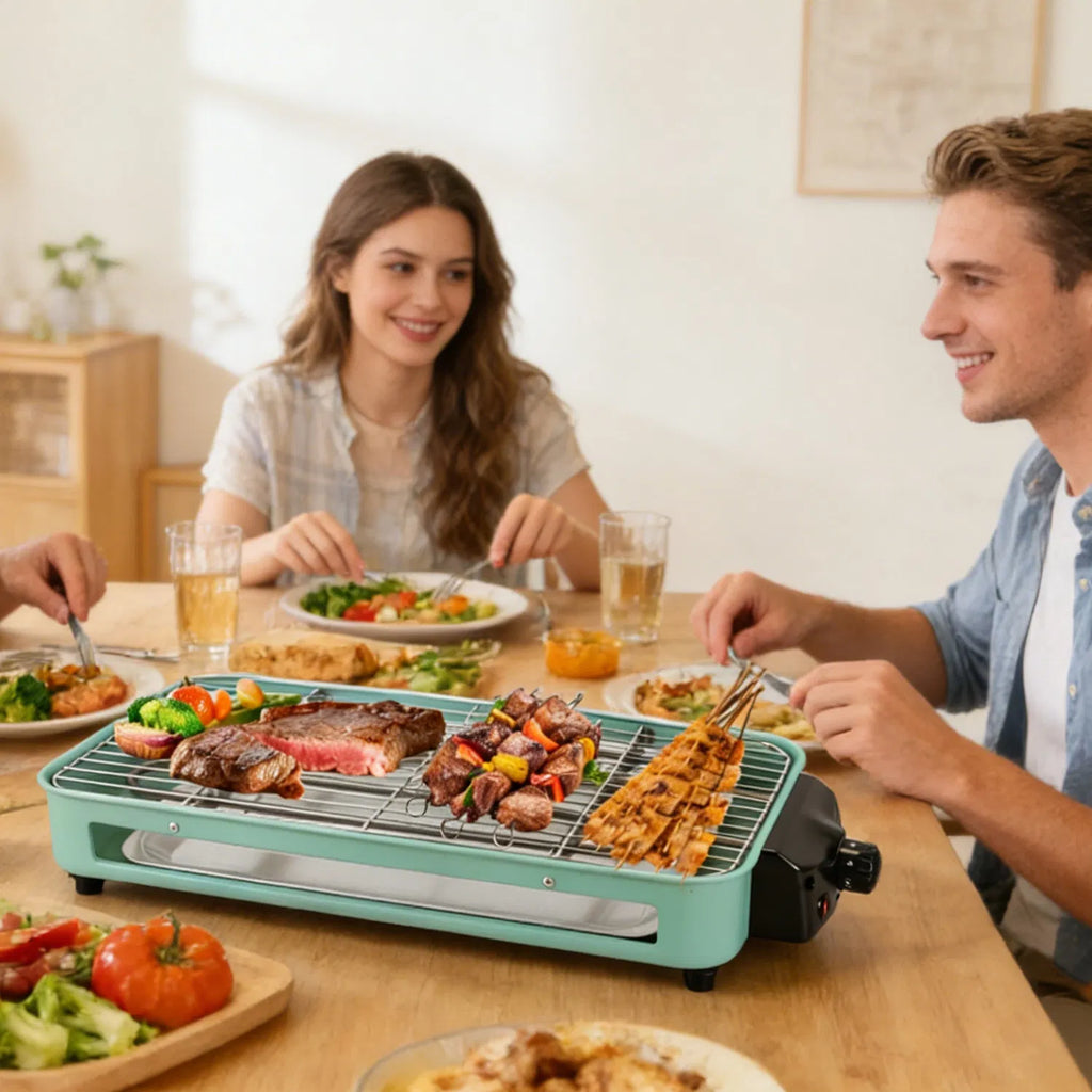 2-in-1 Electric Grill & Crepe Maker, 2000W Fast Heat, 5 Temperature Settings, 3 Raclette Trays, Dishwasher Safe, Indoor & Outdoor