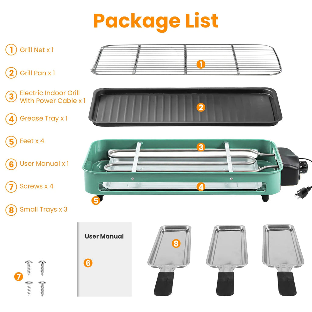 2-in-1 Electric Grill & Crepe Maker, 2000W Fast Heat, 5 Temperature Settings, 3 Raclette Trays, Dishwasher Safe, Indoor & Outdoor
