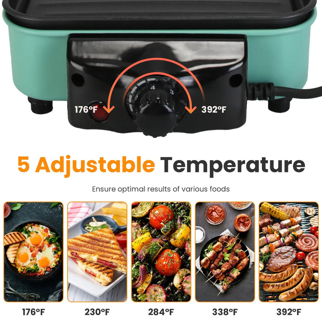 2-in-1 Electric Grill & Crepe Maker, 2000W Fast Heat, 5 Temperature Settings, 3 Raclette Trays, Dishwasher Safe, Indoor & Outdoor