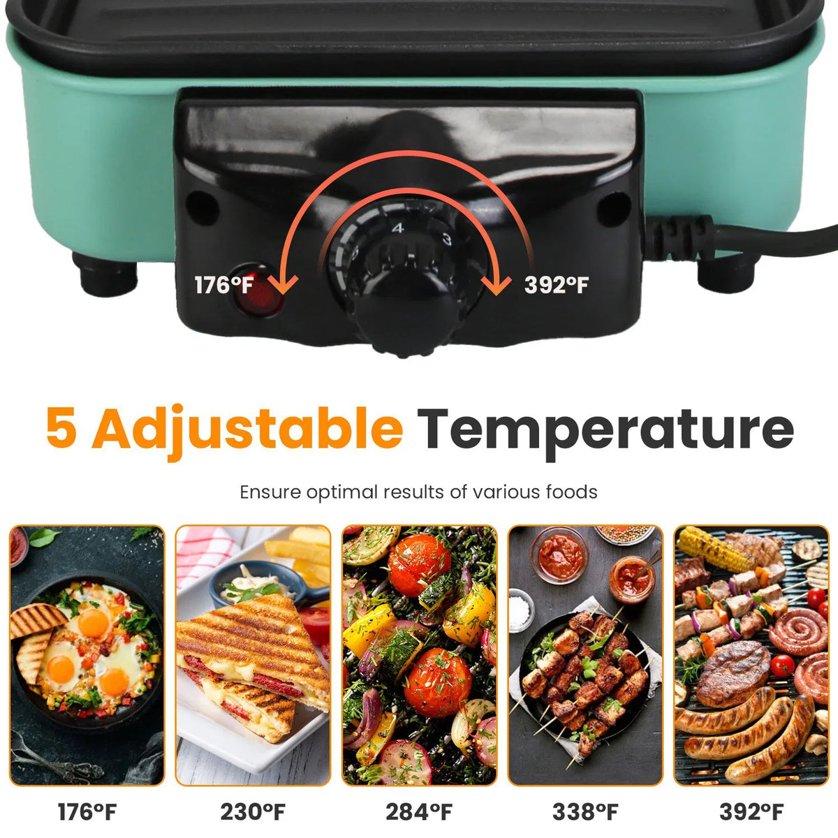 2-in-1 Electric Grill & Crepe Maker, 2000W Fast Heat, 5 Temperature Settings, 3 Raclette Trays, Dishwasher Safe, Indoor & Outdoor