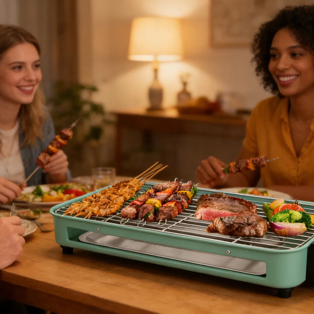 2-in-1 Electric Grill & Crepe Maker, 2000W Fast Heat, 5 Temperature Settings, 3 Raclette Trays, Dishwasher Safe, Indoor & Outdoor