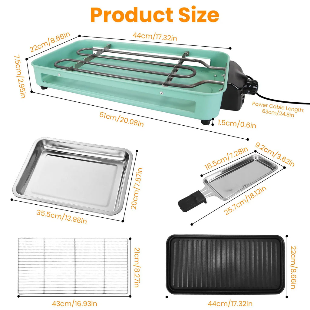 2-in-1 Electric Grill & Crepe Maker, 2000W Fast Heat, 5 Temperature Settings, 3 Raclette Trays, Dishwasher Safe, Indoor & Outdoor