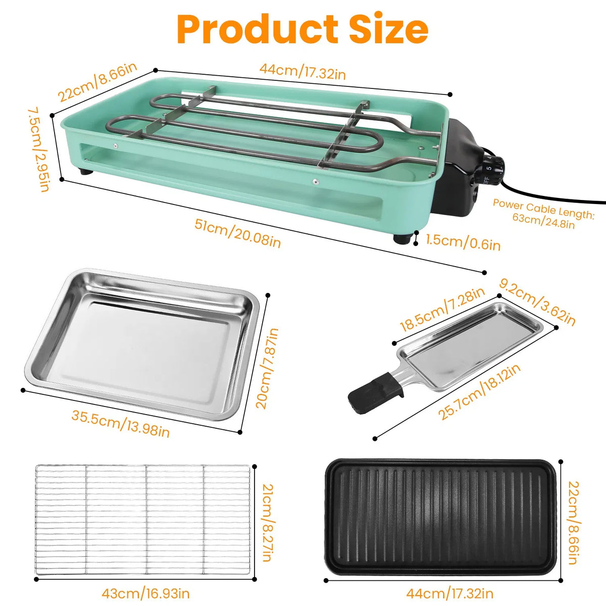 2-in-1 Electric Grill & Crepe Maker, 2000W Fast Heat, 5 Temperature Settings, 3 Raclette Trays, Dishwasher Safe, Indoor & Outdoor