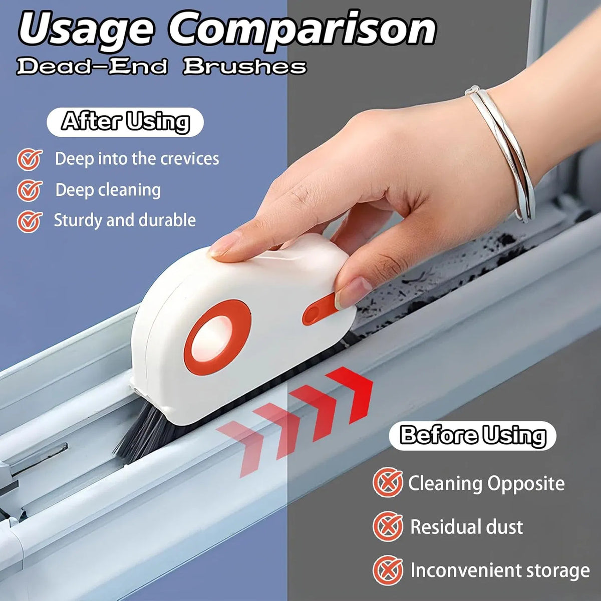 2‑in‑1 Groove Cleaning Brush, Multifunctional Hand‑Held Window Track Cleaner, Easy‑to‑Store Crevice Tool for Sliding Door & Shutter Window Tracks