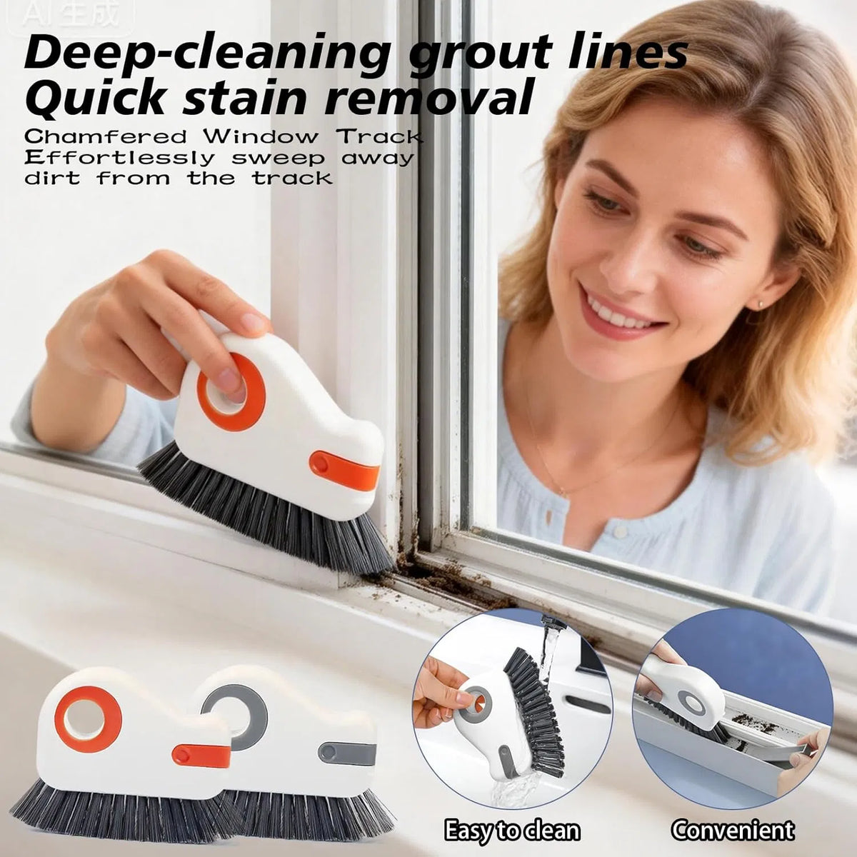 2‑in‑1 Groove Cleaning Brush, Multifunctional Hand‑Held Window Track Cleaner, Easy‑to‑Store Crevice Tool for Sliding Door & Shutter Window Tracks
