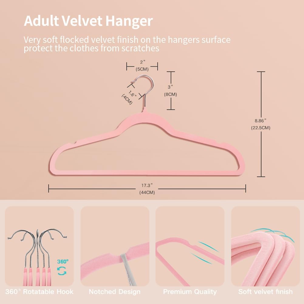 AEELLEEA 10 Pack Velvet Hangers, Premium Non-Slip Clothes Hangers, Pink