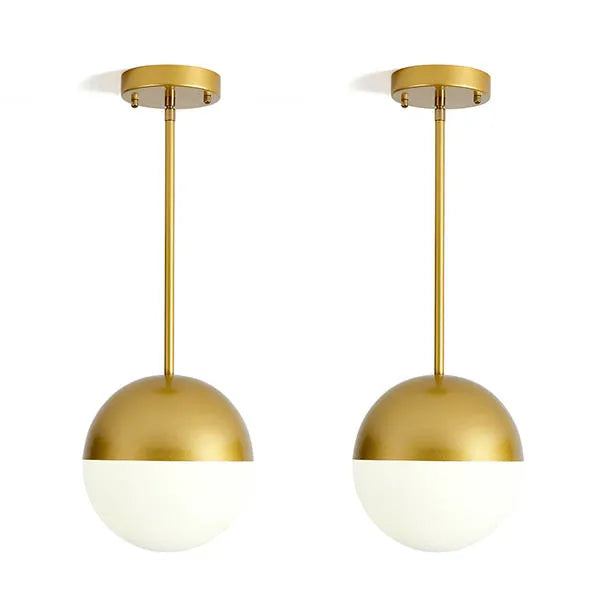 2-Pack Brushed Gold Pendant Lights, Milky Globe Glass Shade, Adjustable Hanging Rod for Kitchen Island Dining Room (Bulb Not Included)