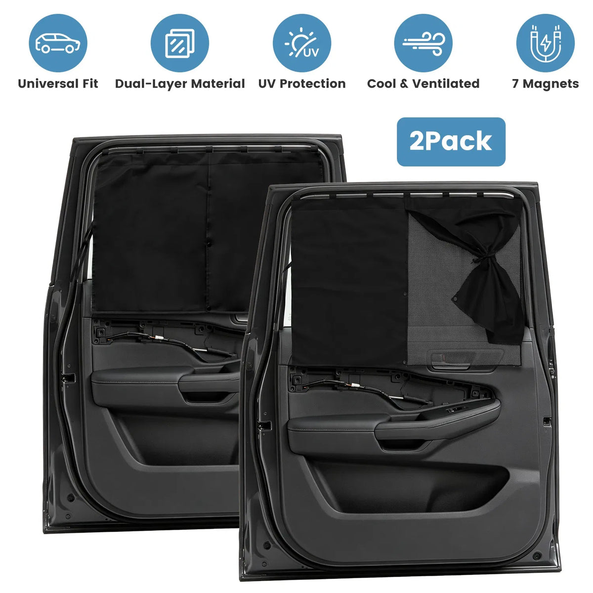 Magnetic Car Window Shades 2 Pack, 3-Mode Privacy Sun Shade for Side Windows, Universal Fit Cars SUVs & Trucks, Black