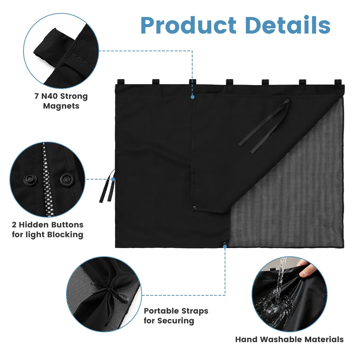 Magnetic Car Window Shades 2 Pack, 3-Mode Privacy Sun Shade for Side Windows, Universal Fit Cars SUVs & Trucks, Black