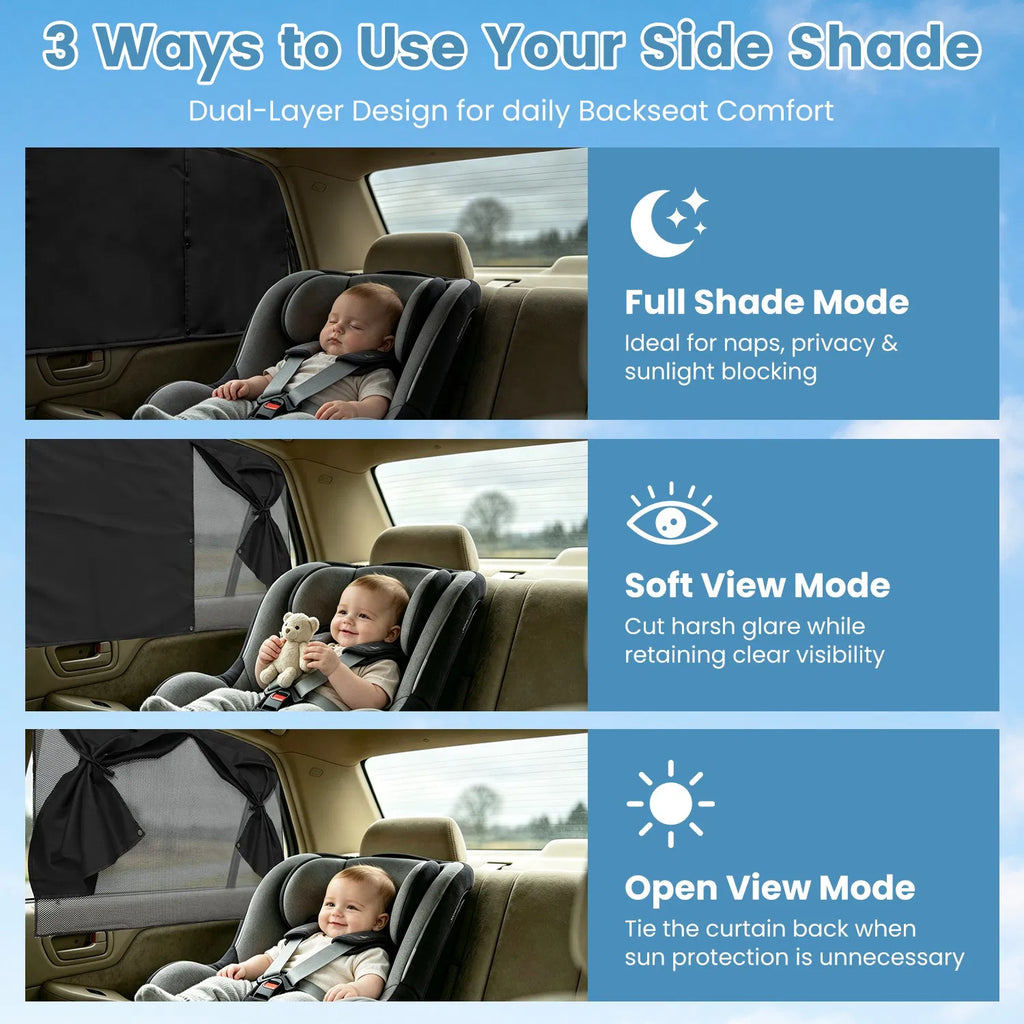 Magnetic Car Window Shades 2 Pack, 3-Mode Privacy Sun Shade for Side Windows, Universal Fit Cars SUVs & Trucks, Black