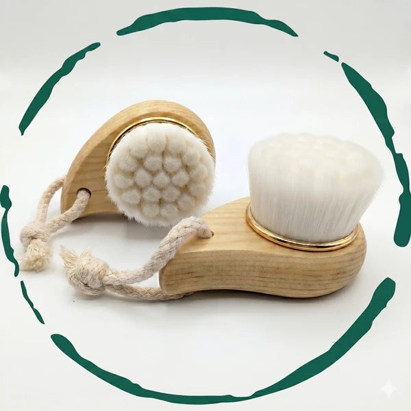 2-Pack Bamboo Facial Cleansing Brush with Soft Bristles, Manual Face Scrubber for Deep Cleansing & Gentle Exfoliation