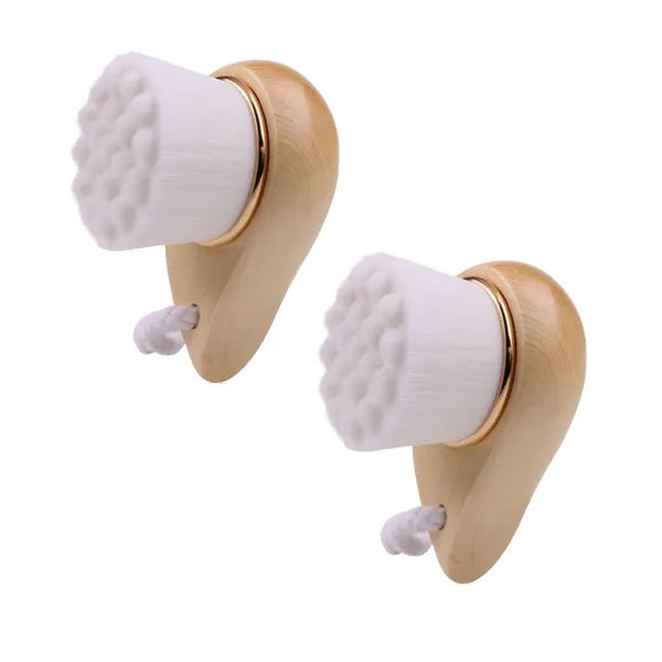 2-Pack Bamboo Facial Cleansing Brush with Soft Bristles, Manual Face Scrubber for Deep Cleansing & Gentle Exfoliation