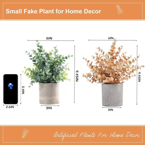 2 Pack Gold Artificial Eucalyptus Potted Plants, Faux Small Greenery for Christmas, Farmhouse Table & Shelf Decor