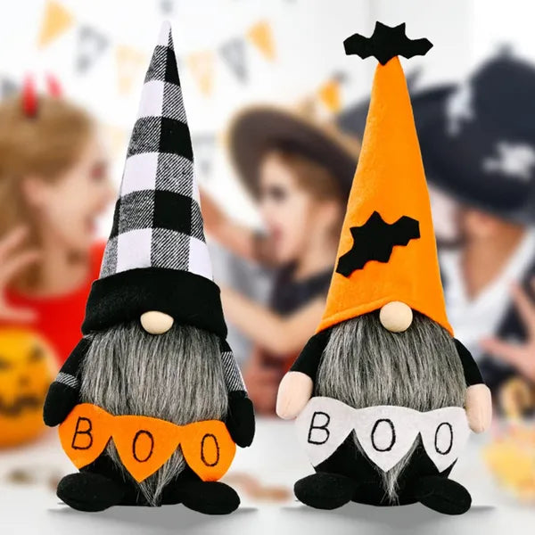 2ct Halloween Scandinavian Gnome Standing Figures - 11.8" Festive Home Decor with Classic BOO & Bat Elements