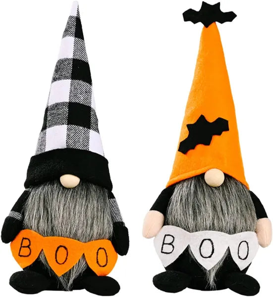 2ct Halloween Scandinavian Gnome Standing Figures - 11.8" Festive Home Decor with Classic BOO & Bat Elements