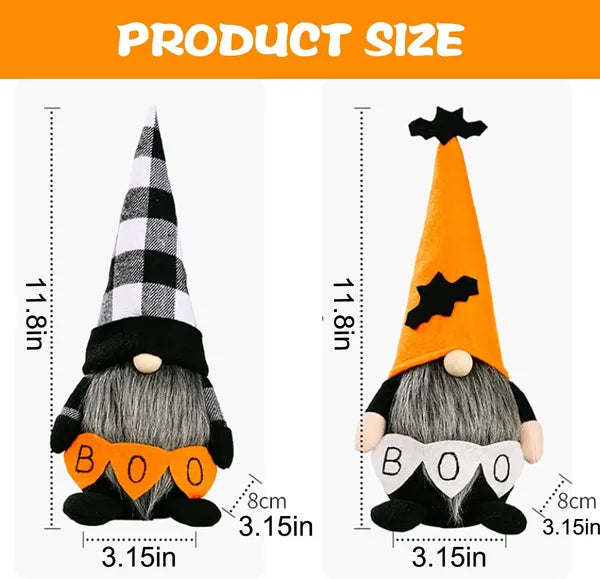 2ct Halloween Scandinavian Gnome Standing Figures - 11.8" Festive Home Decor with Classic BOO & Bat Elements