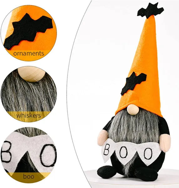 2ct Halloween Scandinavian Gnome Standing Figures - 11.8" Festive Home Decor with Classic BOO & Bat Elements