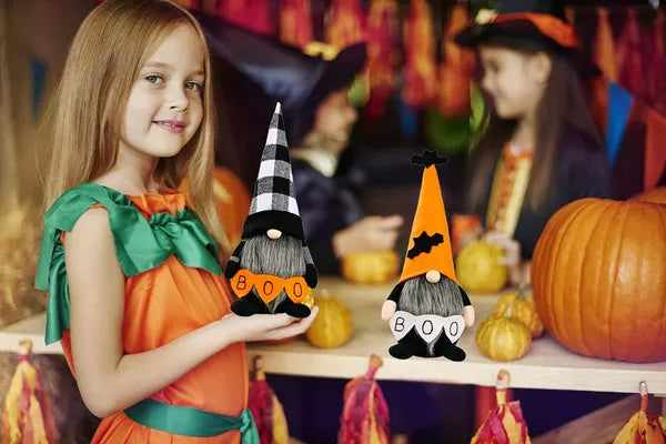 2ct Halloween Scandinavian Gnome Standing Figures - 11.8" Festive Home Decor with Classic BOO & Bat Elements