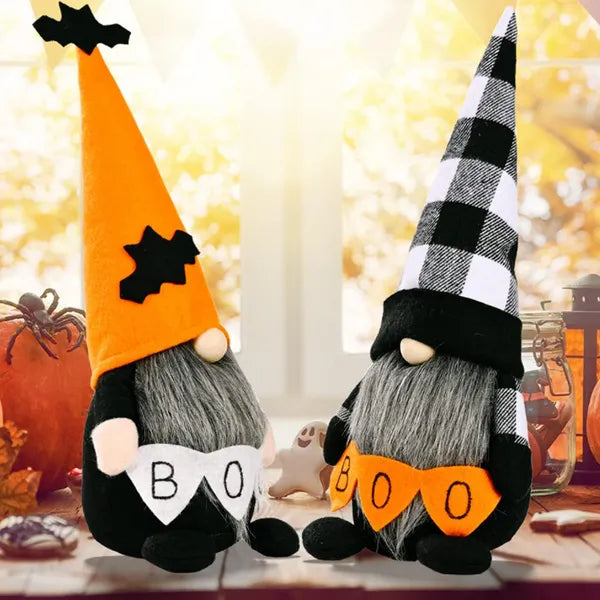 2ct Halloween Scandinavian Gnome Standing Figures - 11.8" Festive Home Decor with Classic BOO & Bat Elements