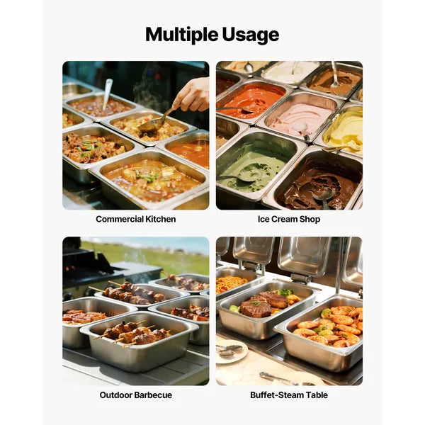 2‑Pack 1/2 Size Stainless Steel Steam Table Pans with Lids, 6 Inch Deep Oven Freezer Safe Commercial Food Storage Containers